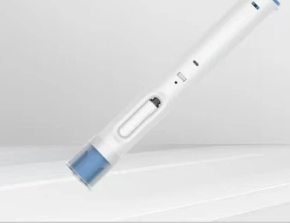 WH-DF disposable autoinjector for prefilled syringes, white body with blue cap