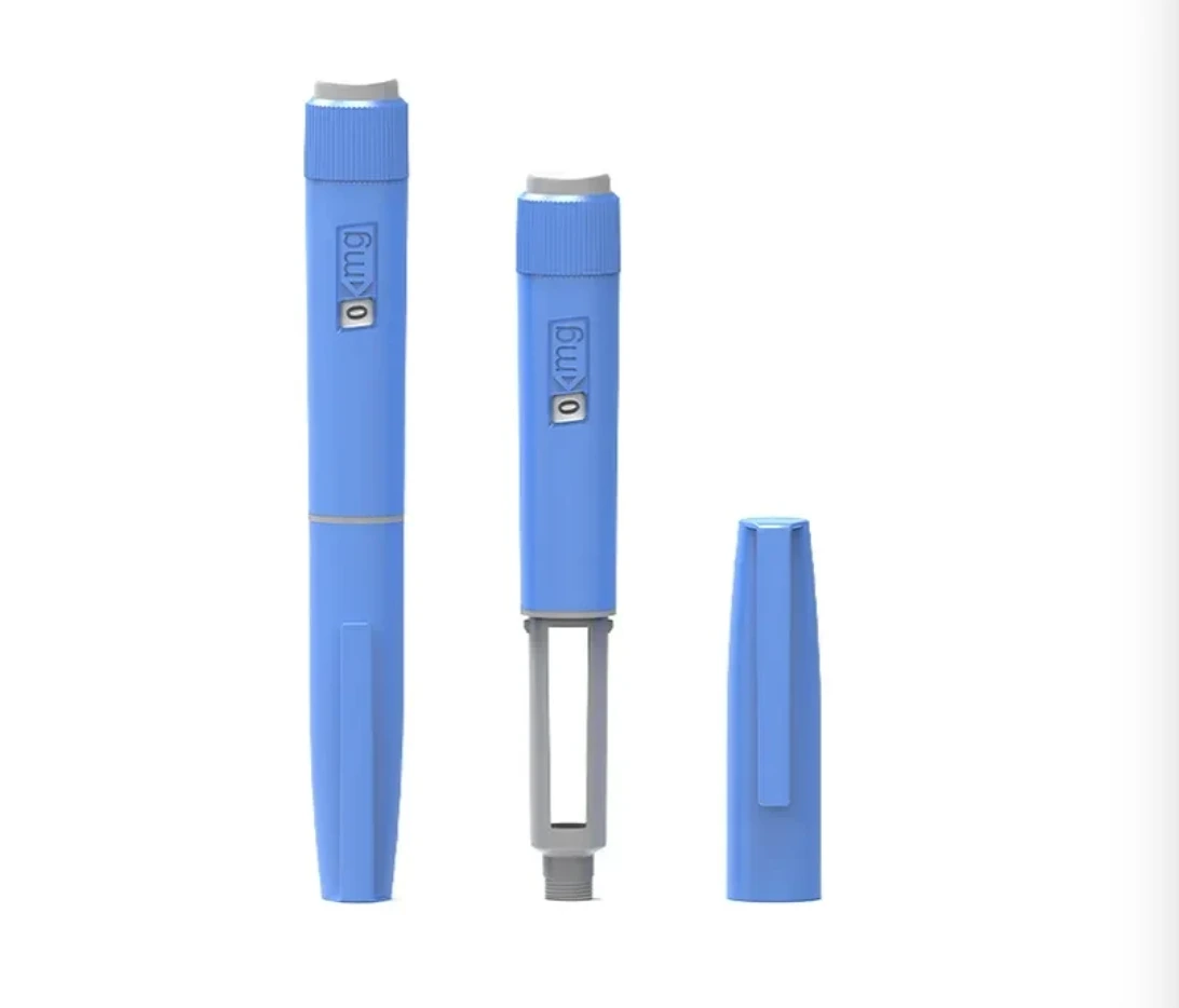 WH-DG disposable multi-dose autoinjector, blue body, multiple views, white background